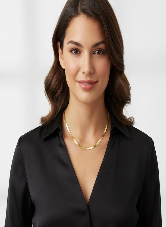 Fiusem Herringbone Necklace for Women, 14K Gold Plated Flat Snake Chain, Choker Necklace for Women, Width 5mm Length 20 In - Image 2